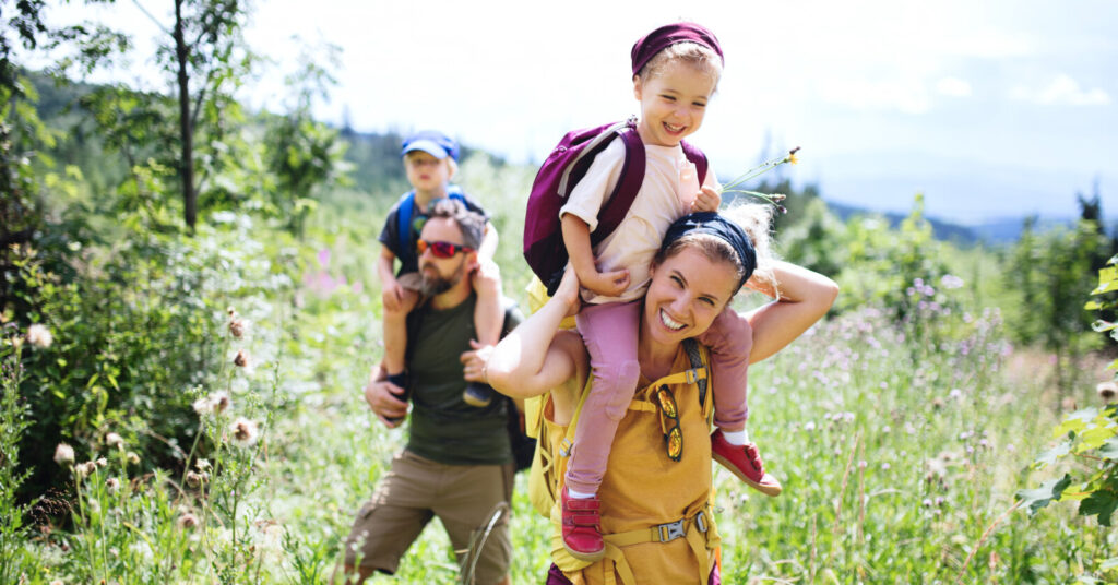 Family with children hiking