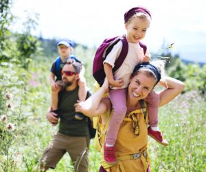 Family with children hiking